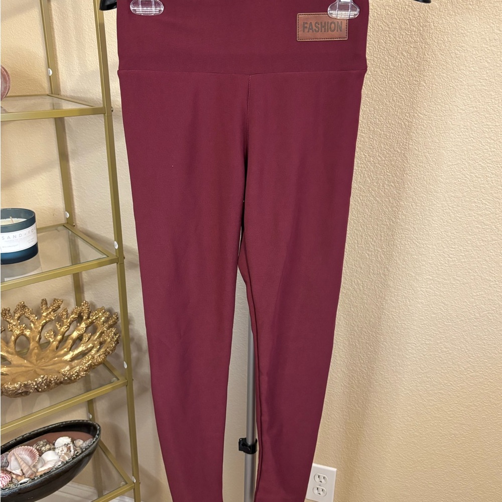 Cozy‎ Fleece Lined Winter Leggings Burgundy Size Medium